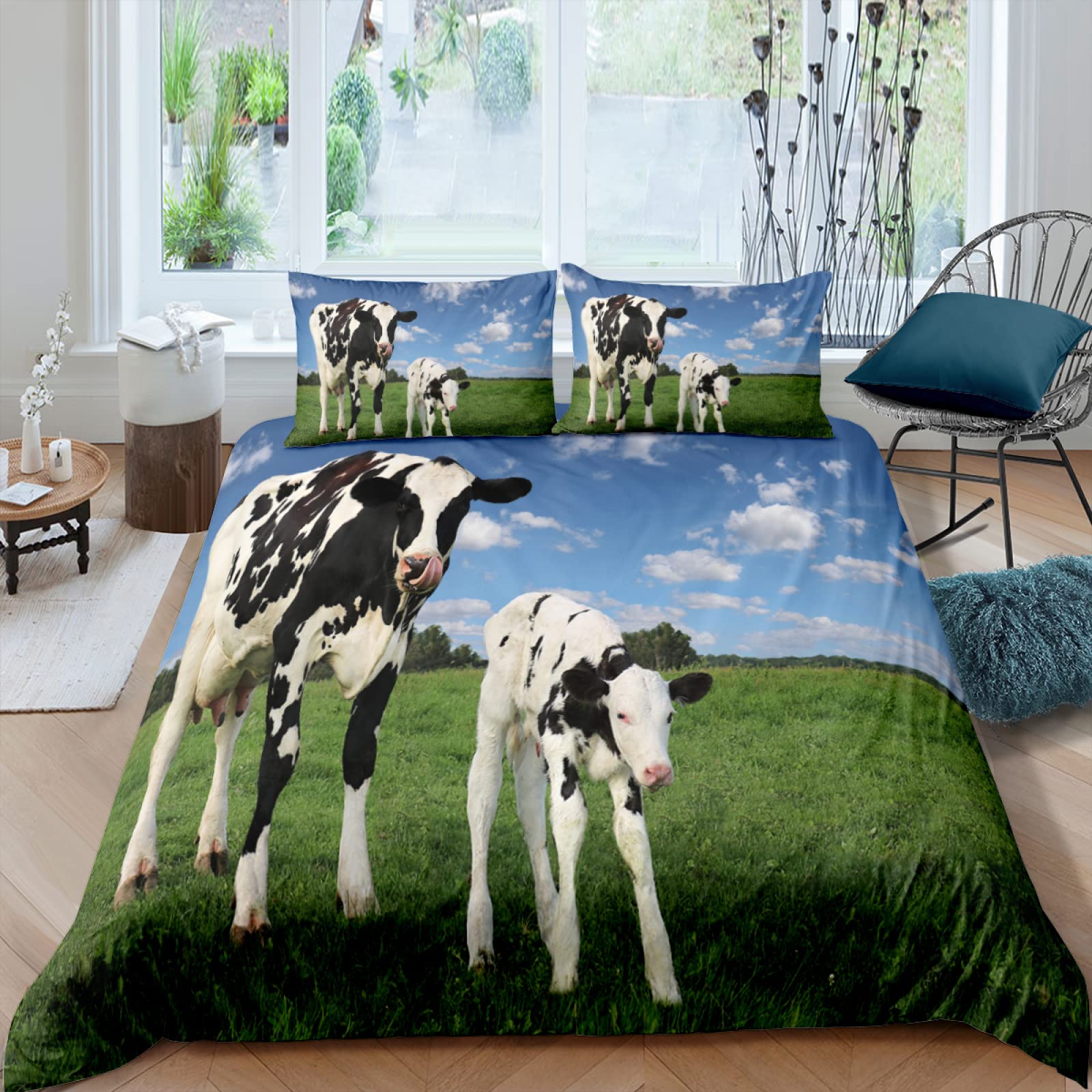 Housse de couette 90x190 enfant vache verte lavable sans repassage