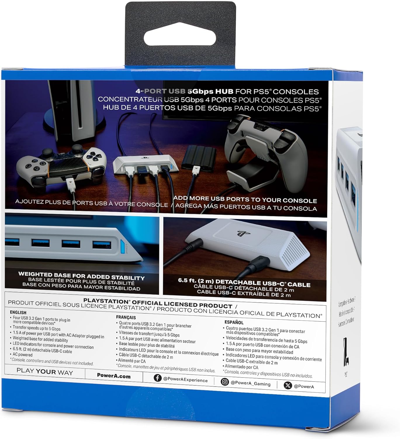 PowerA 4-Port USB 5Gbps Hub for PlayStation®5, USB 3.2, AC Powered, Weighted Base, Officially Licensed - Image 2