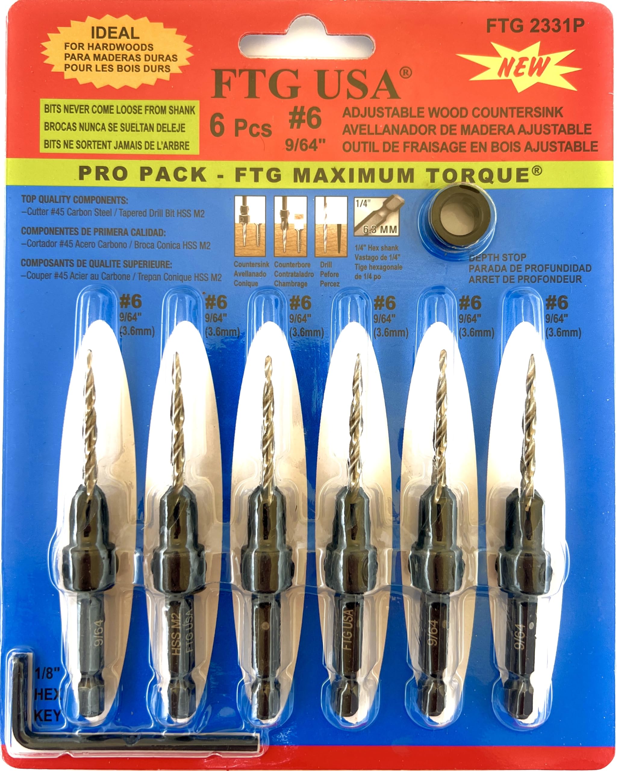 FTG USA Countersink Drill Bit Set - 6 Piece -3 FTG USA Countersink Drill Bit Set - 6 Piece -3