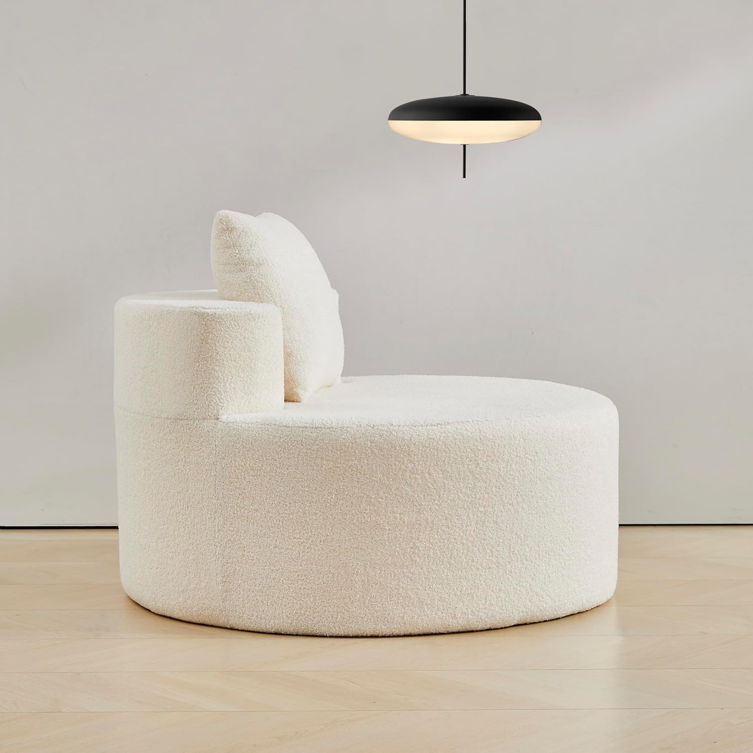 Accent Chair, Living Room Chairs with Pillow, Living Room Accent Chair with Comfortable Teddy Fabric, Round Chair for Living Room(Beige)