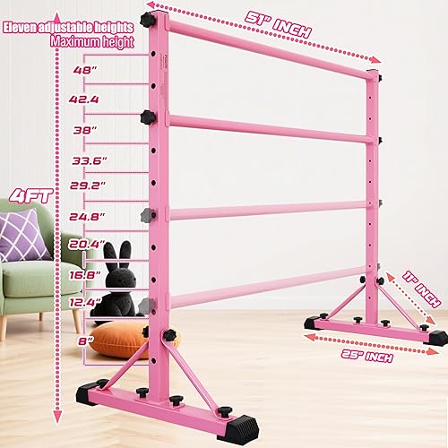 Miniatura 8 de FC FUNCHEER Barra de ballet portátil, altura ajustable, resistente, sin herramientas, barra de baile para estiramiento y ejercicio de equilibrio,