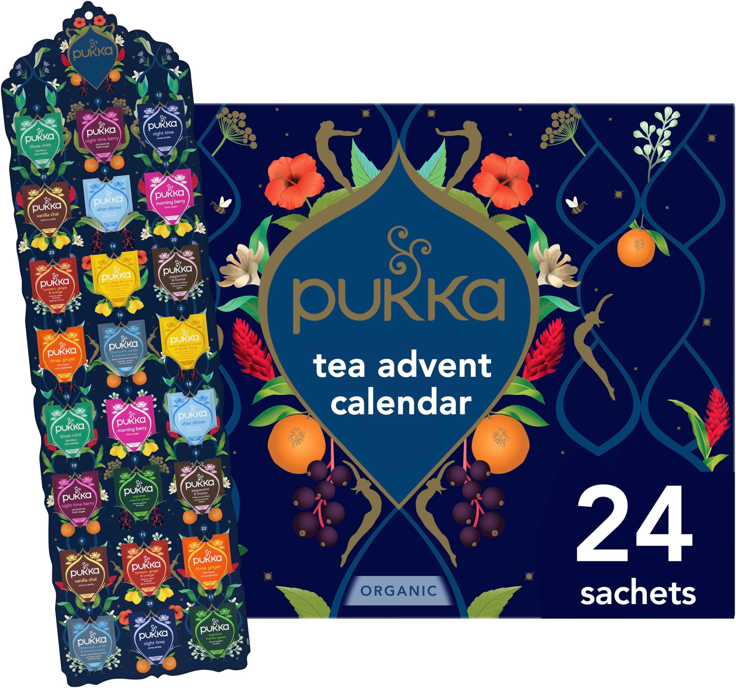 Pukka Herbal & Tea Gift Calendar, Tea Selection made with Organic Ingredients, Best for Birthdays, Anniversaries & Holidays, 24 tea bags