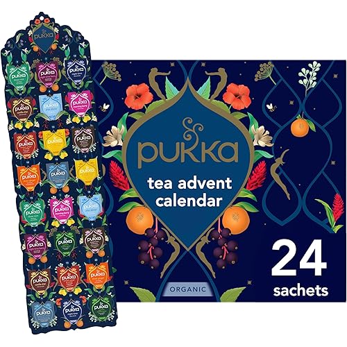 Pukka Christmas Tea Sampler, Selection of 24 Delightful Black & Green Tea Infusions, Advent Calendar Holiday Gift Set for Tea Lovers, 100% Organic