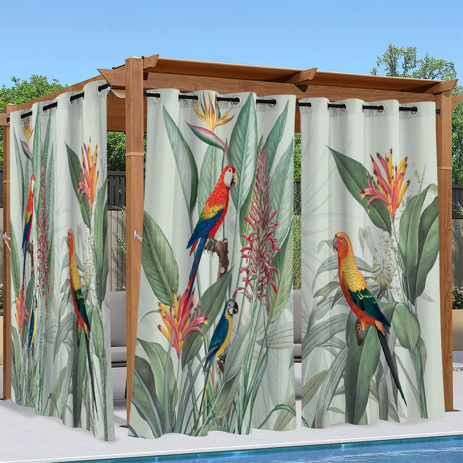 2 Pièces Rideaux D'extérieur Imperméable 132x213cm 3D Printed Rideau Exterieur Impermeable Rideau pour Pergola Terrasse Cabane Tonnelle Jardin, Rideau Occultant Isolant Thermiques, Vert