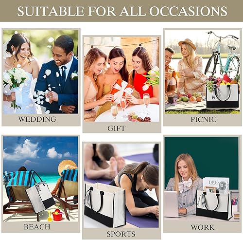 Miniatura 7 de Silkfly Paquete de 10 bolsas de mano para mujer, bolsas de regalo, bolsa de lona con bolsillo interior con cremallera, regalos de cumpleaños para