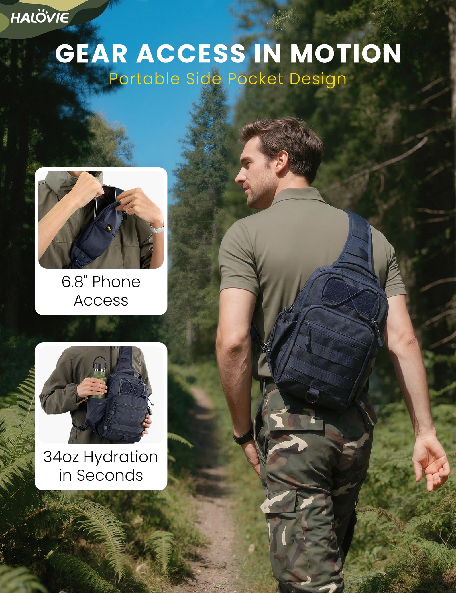 HALOVIE Antykradzieżowa taktyczna torba na ramię RFID wojskowa torba na ramię z opakowaniem na telefon EDC Molle torba crossbody dla mężczyzn