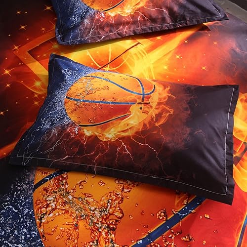Miniatura 4 de Juego de funda de edredón de baloncesto 3D con estampado de agua de fuego para adolescentes y niños, juegos de ropa de cama deportiva 1 funda de