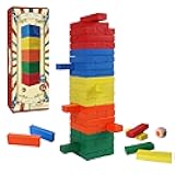 Wooden Blocks Stacking Game with Storage Box, 60PCS Toppling Colorful Tower Building Blocks Balancing Puzzles Montessori Toys Learning Sorting Family Games Educational Toys Gifts for Kids