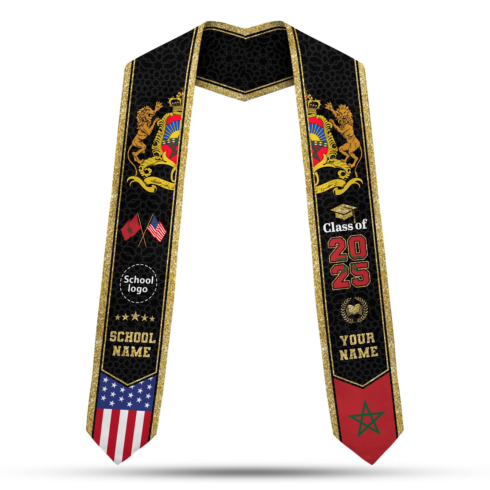 Personalized Morocco Graduation Stole, Moroccan Graduation Sash, Morocco Flag Graduation Stole, Class of 2025 Mrc8