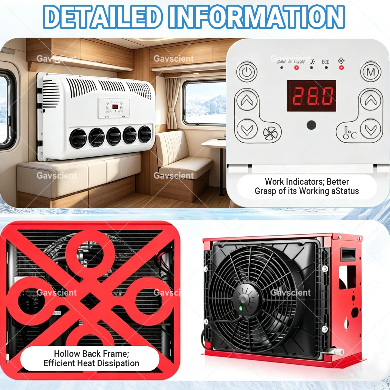 Uniwersalny 12V Split RV AC, jednostka dachowa o niskim poziomie hałasu do półciężarówek Samochody dostawcze Autobusy, szybko chłodzący silnik miedziany, pilot zdalnego sterowania, trwała powłoka żela