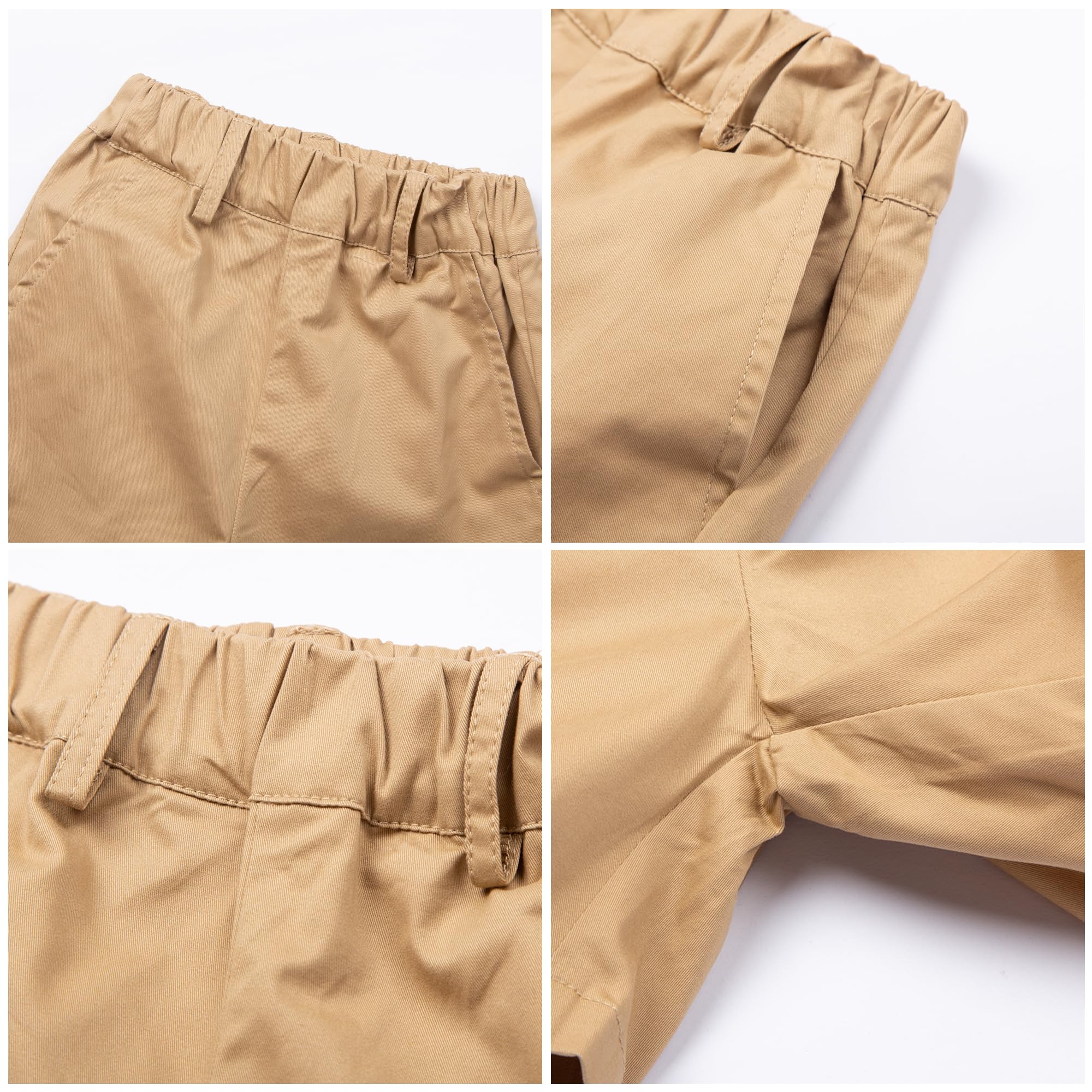 Mud Kingdom Pantalones cortos chinos de moda para niño, cintura elástica, parte delantera plana, uniforme escolar de verano