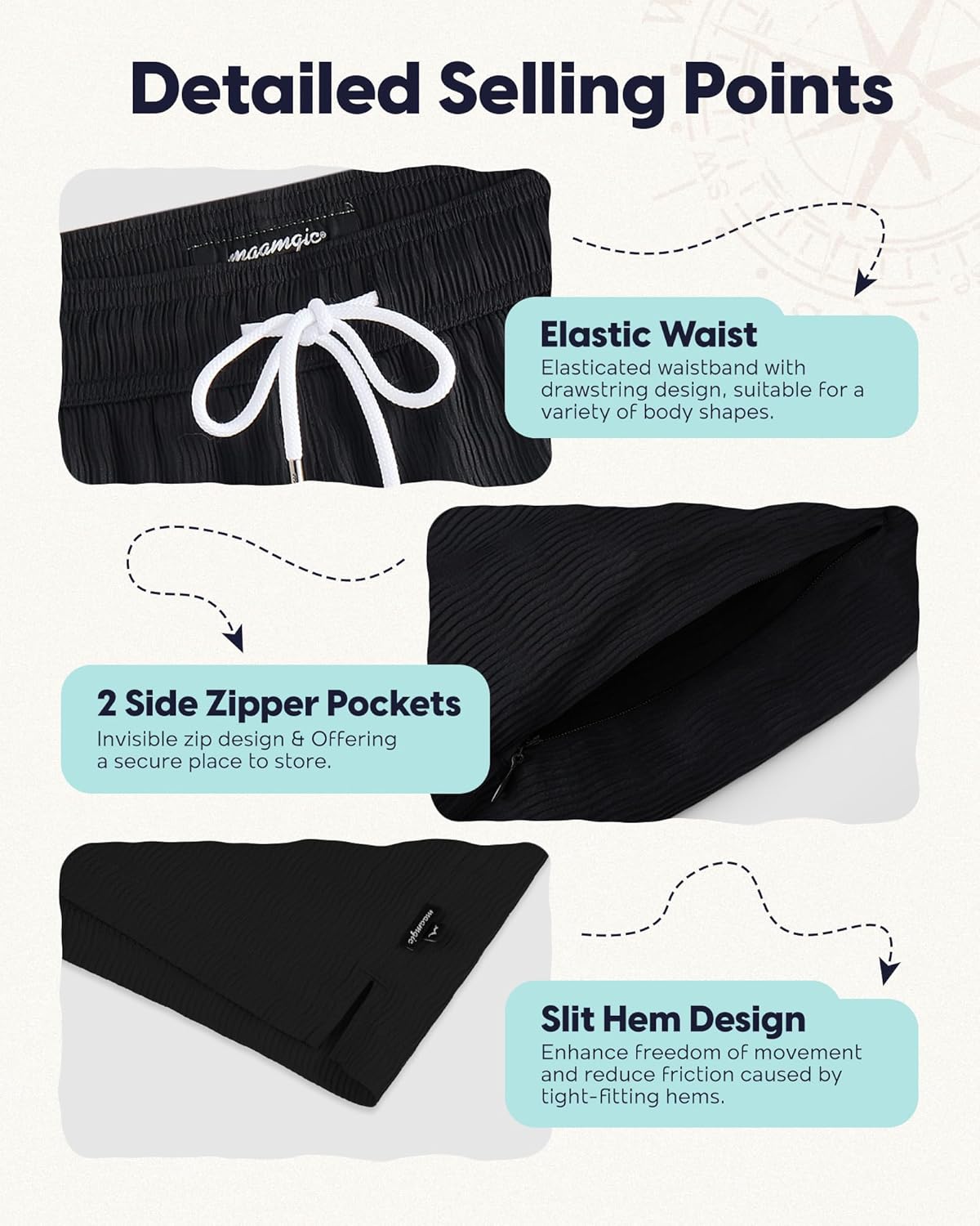 maamgic 7 Inch Wavy Texture Mens Swim Trunks - Mens Bathing Suit with Compression Liner Quick Dry Zipper Pockets Swimwear - Image 5