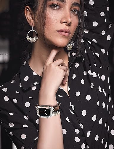 Miniatura 5 de JR.DM Correas de cuentas de piedra natural compatibles con Apple Watch Series 9, 8, 7, 6, 5, 4, 3, 2, 1, correa elástica de moda hecha a mano para