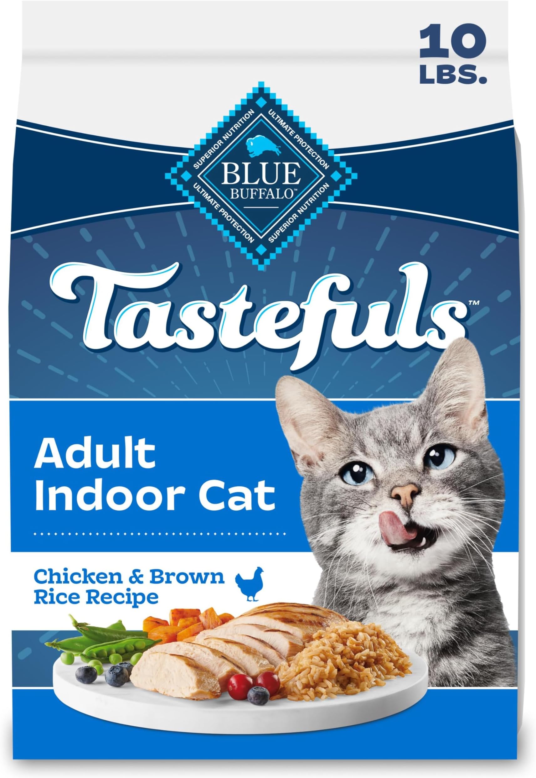 Blue Buffalo Blue Tastefuls Natural Adult Indoor Cat Chicken & Brown Rice Recipe Food for Cats 10 lb