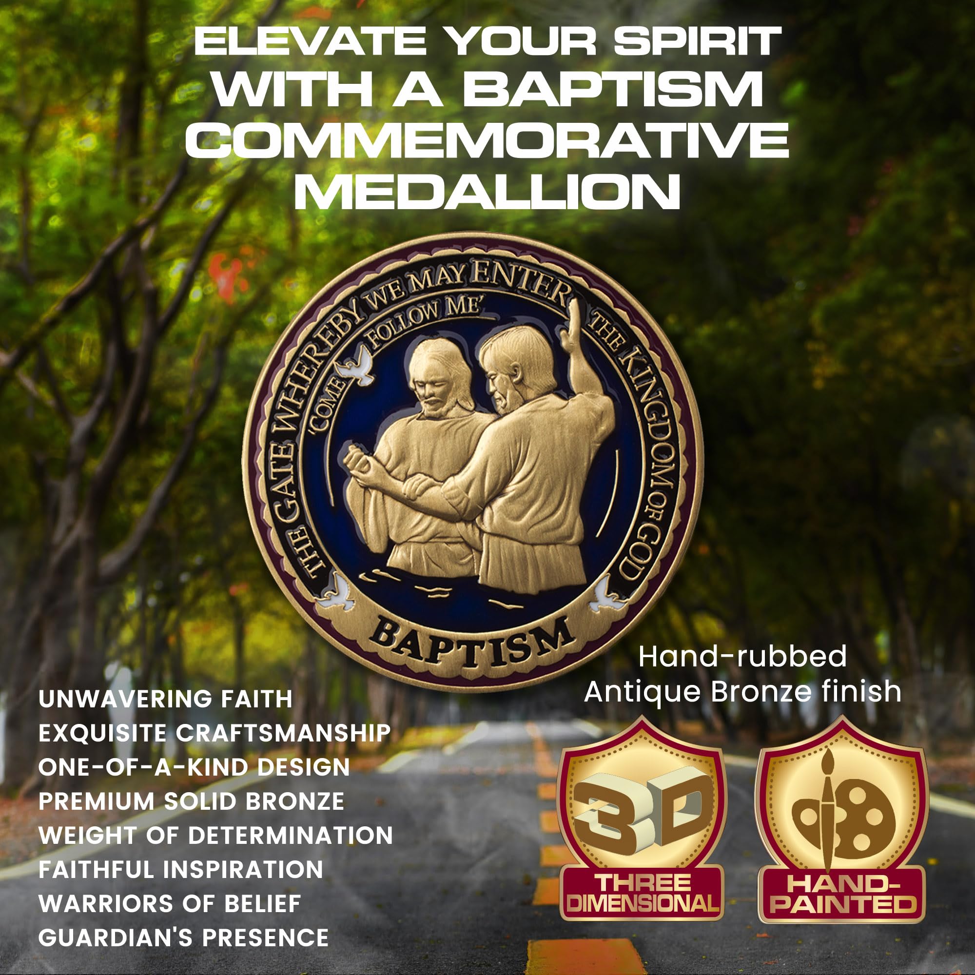 Armor Coin & Emblem - Baptism Commemorative Medallion - Double Sided Solid Bronze Challenge Coin - Hand Painted LDS Design in Clear Vinyl Coin Pouch - 1¾-inch Diameter Baptism Gift 4