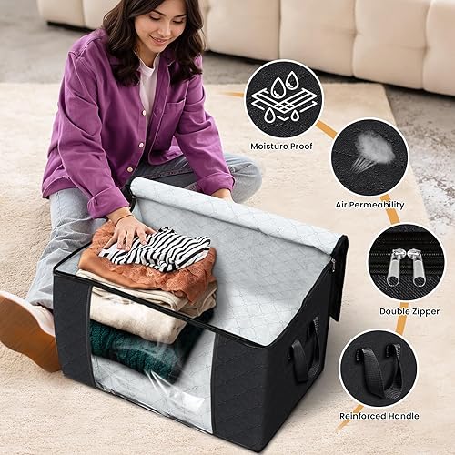 Vista 46 de Fab totes Paquete de 6 bolsas de almacenamiento plegables para mantas, contenedores de almacenamiento para organizar dormitorio, armario, ropa, Negro