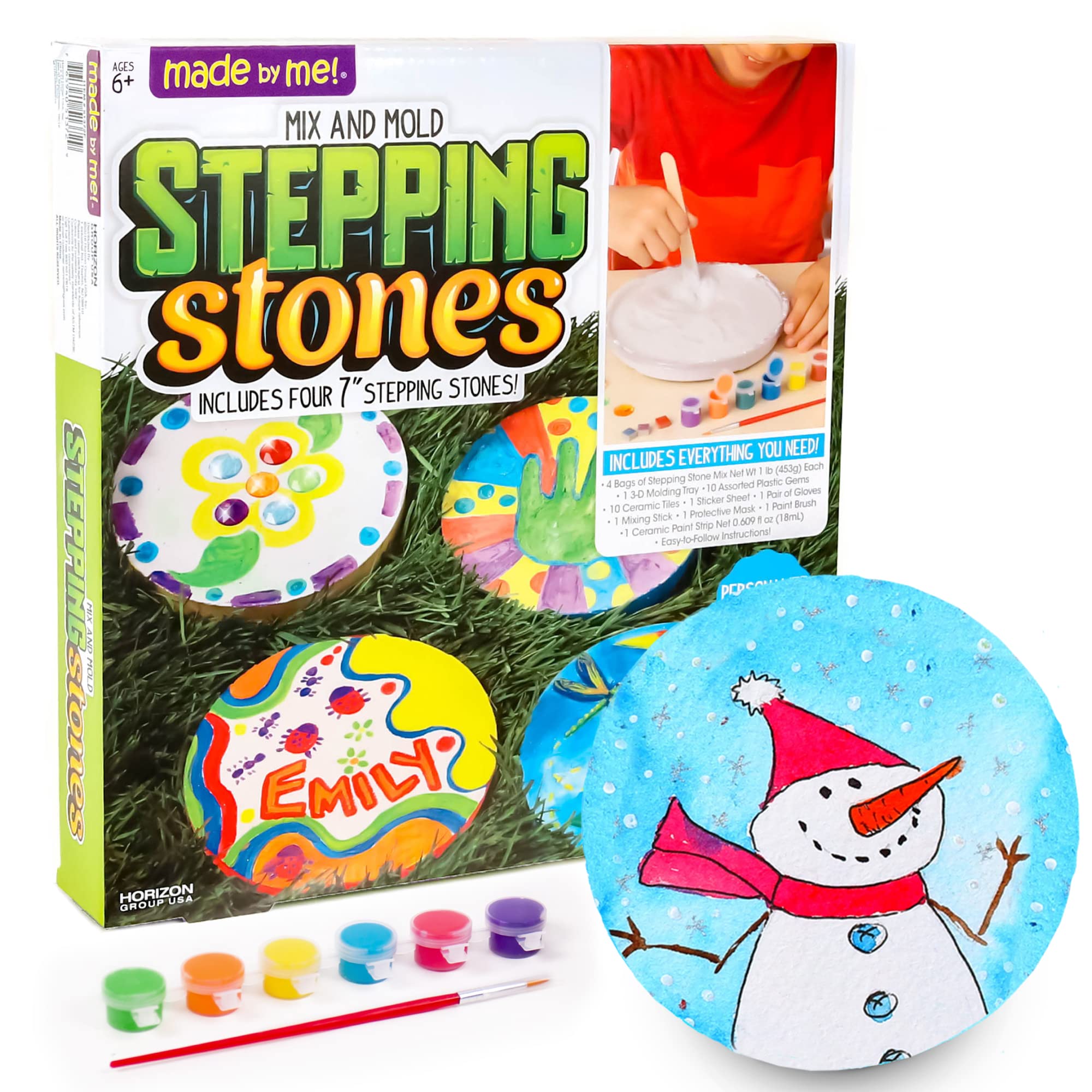 Made By Me Mix & Mold Your Own & Make 4 DIY Personalized Stepping Stones, Great Spring & Summer Weekend Activity, Perfect Keepsake, Birthday Party Idea for Kids Ages 5, 6, 7, 8, 9, Multicolor