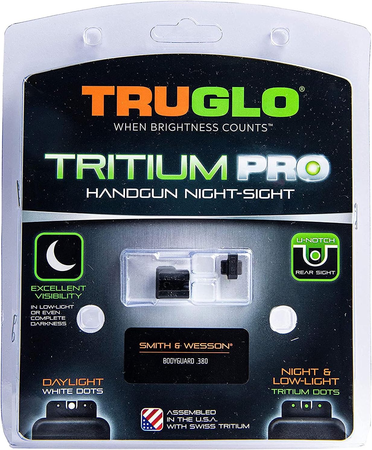 TRUGLO Tritium Pro Night Sights, Compatible with Smith & Wesson Handgun Models Glow-in-The-Dark Front & Rear Gun Sight Set with Focus Lock Front Ring