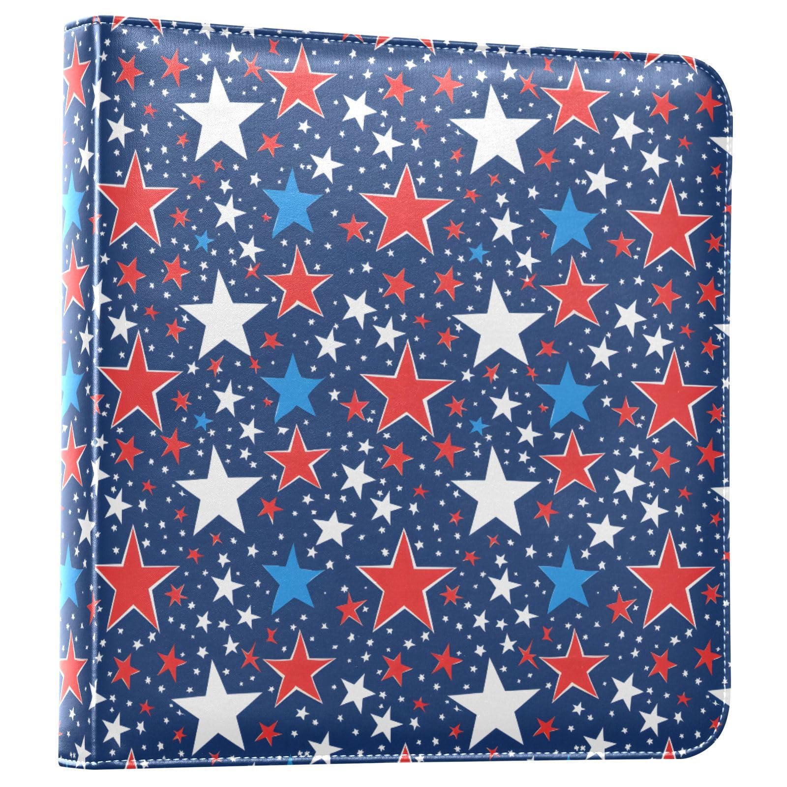 JIPONI Independence Day Stars Large Photo Album, DIY Leather Cover Scrapbook Albums for 4x6 5x7 6x8 Pictures, Self Adhesive Memory Book for Wedding, Baby, Family