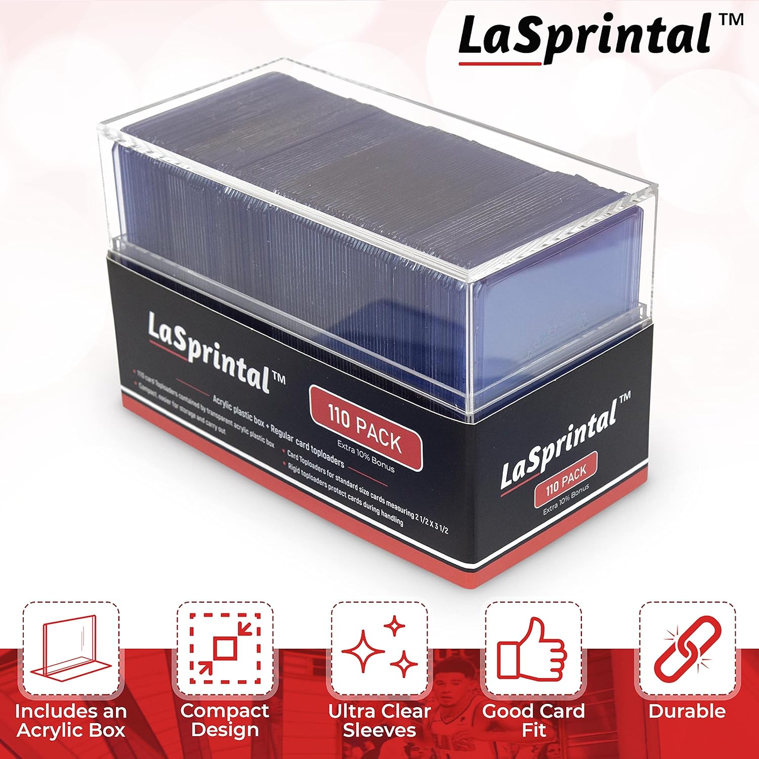 LASPRINTAL 3" x 4" Top Loaders for Cards w/ Acrylic Box, Regular Top-loaders Standard for Trading Card, Soft Clear Baseball Card Sleeves, Pokemon Card Binder, Football Cards Sleeves (110 pcs) : Toys & Games