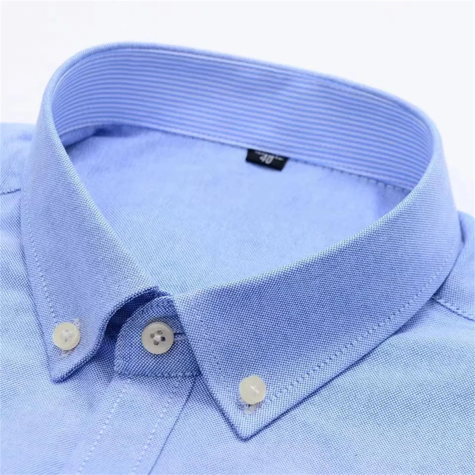 Herren-Hemd aus reiner Baumwolle, langärmelig, kariert, Oxford, lässig, einfarbig, normale Passform, formelles Kleid