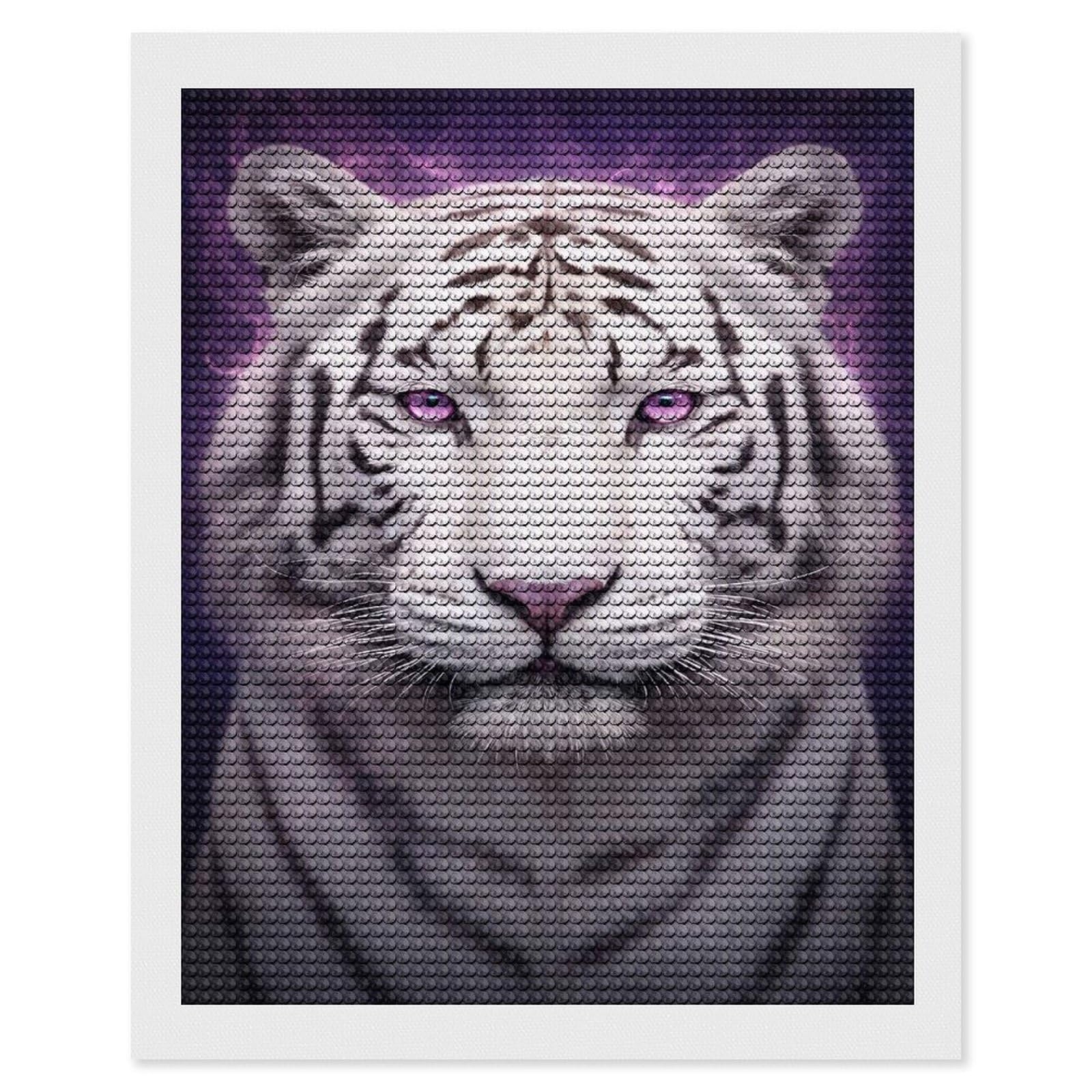 Junmoney White Tiger with Purple Aura Diamond Painting Kit 16"x20", Thoughtful Handmade Gift, for Creative Relaxation, Printed Canvas, Cosy Home Accent