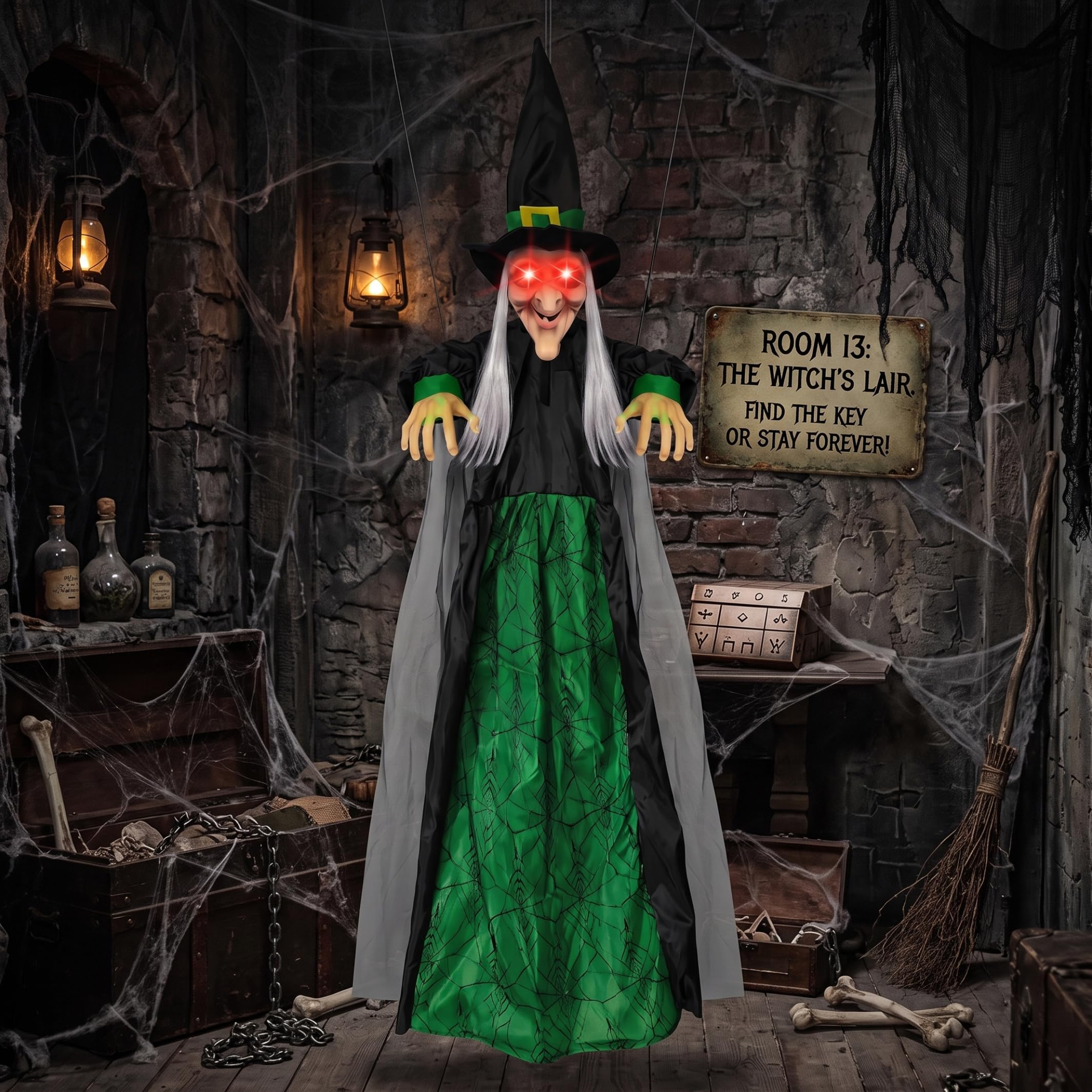 Decorazioni di Halloween attivate dal Movimento, Animatronics di Strega per Halloween, Giallo