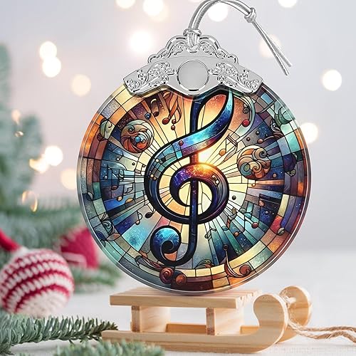 Miniatura 3 de Nota musical Orament de vidrieras - Adorno de Navidad - Decoraciones de Navidad para árbol - Regalo de vacaciones ldeas - Intercambio de regalos