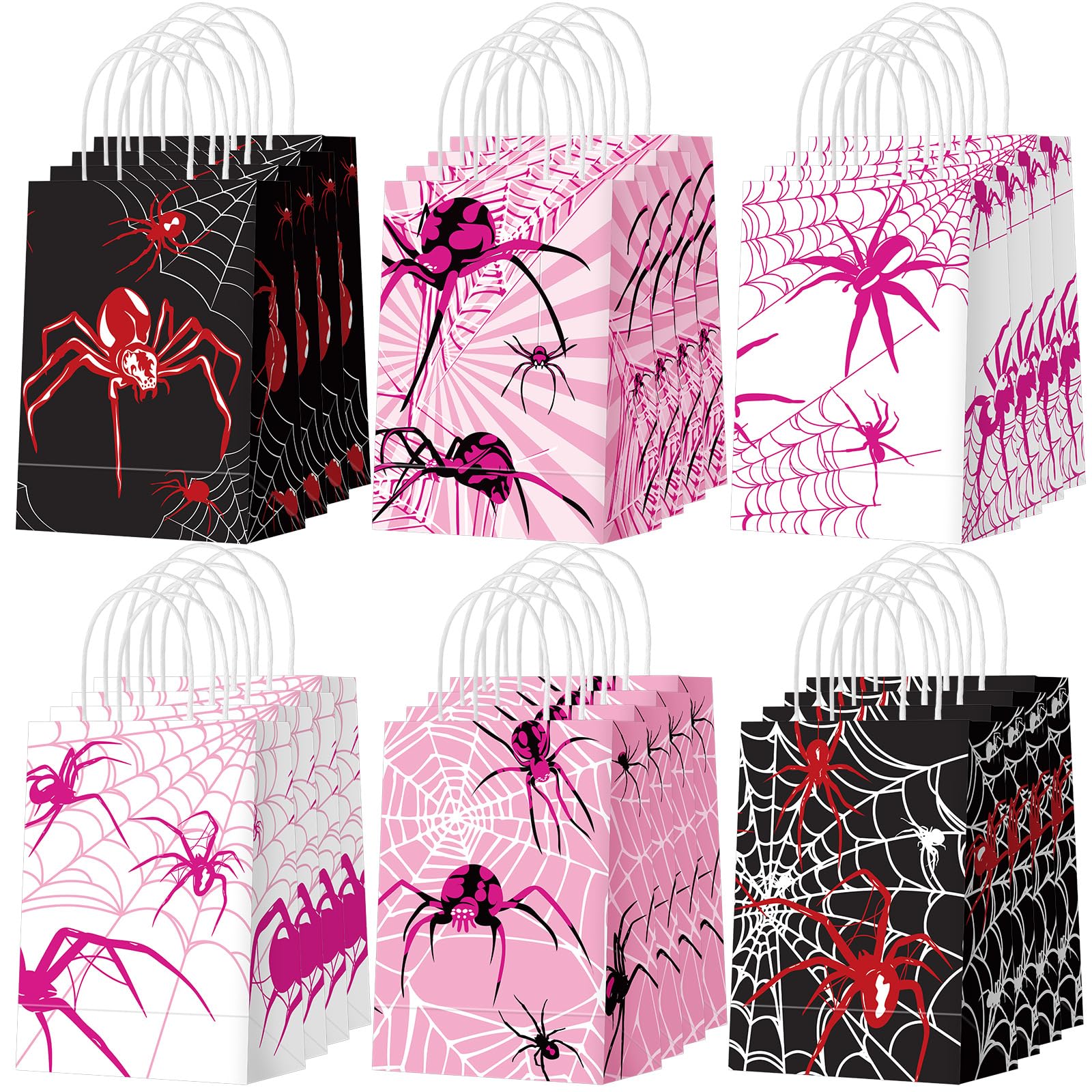 Epakh 24 Pcs Spider Party Favors Bags with Handles Spider Birthday Party Decorations Double Sided Goodie Candy Bags (Cute Spider)
