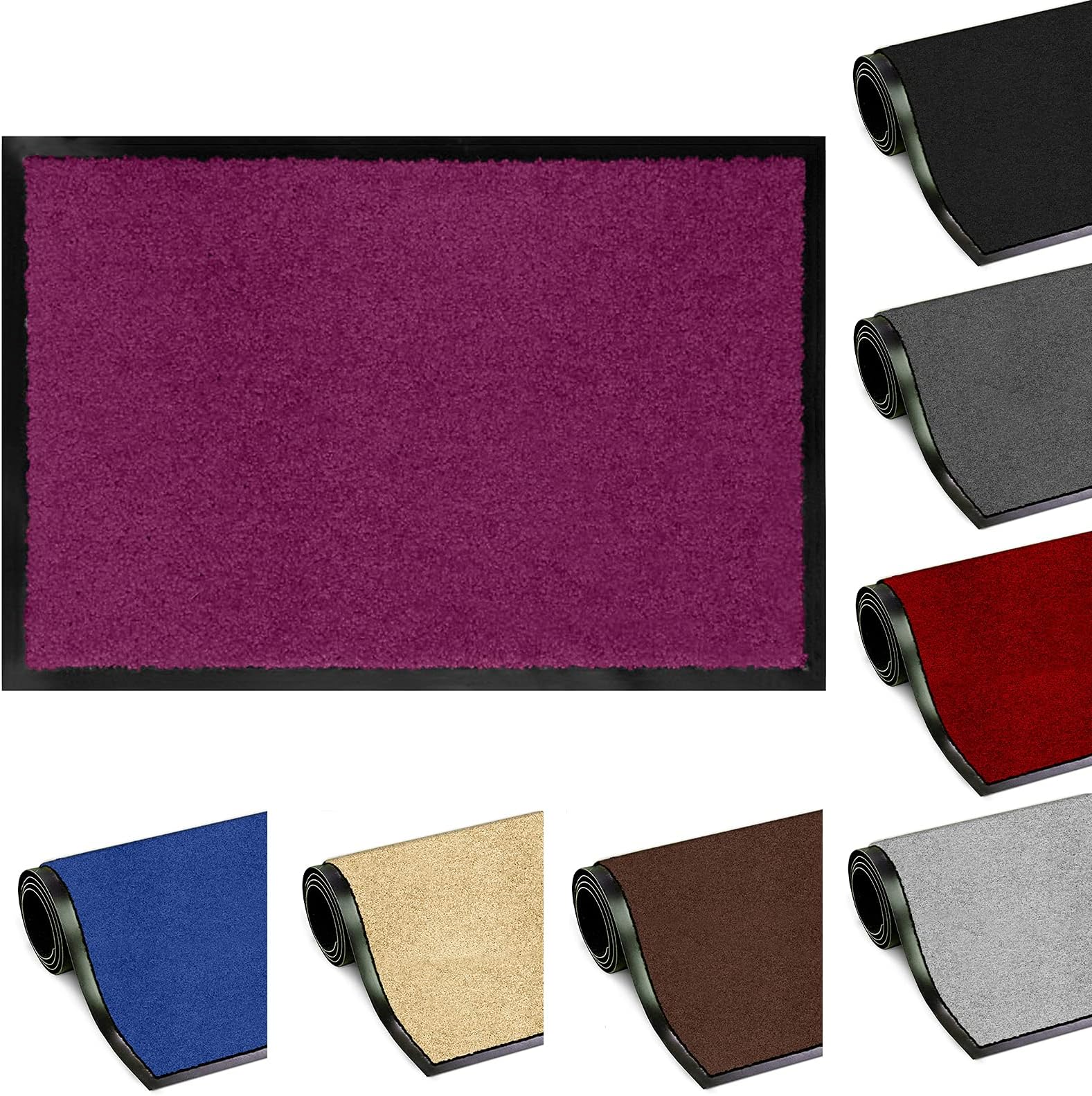 FB FunkyBuys Washable Dirt Trapper Door Mats Indoor & Outdoor, Heavy Duty Non Slip Doormats, Rubber Backed Floor Mat, Super Absorbent Front Door Mat, Entrance Rug (Aubergine-Plain, 40cm x 60cm)