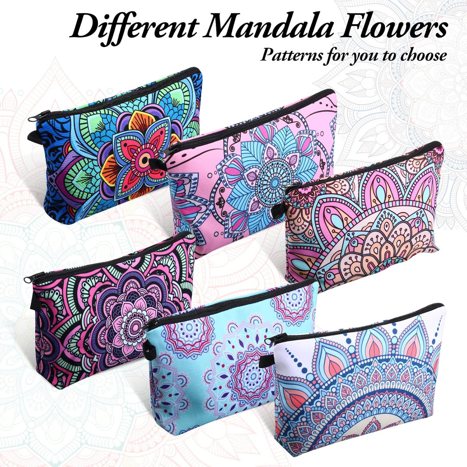 Dunzy 16 Pcs Bulk Makeup Bag for Women Gifts for Mom Canvas Cosmetic Bags with Zipper Pouches Waterproof Travel Toiletry Organizer for Girls Mother Teacher Nurse Bridesmaids (Mandala)