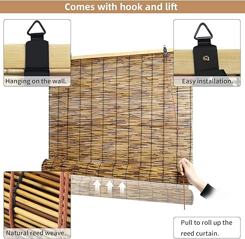 Miniatura 6 de FVTVHEV Persianas de bambú para ventanas, persianas de bambú para patio, aislamiento térmico, privacidad UV, persianas enrollables de bambú para