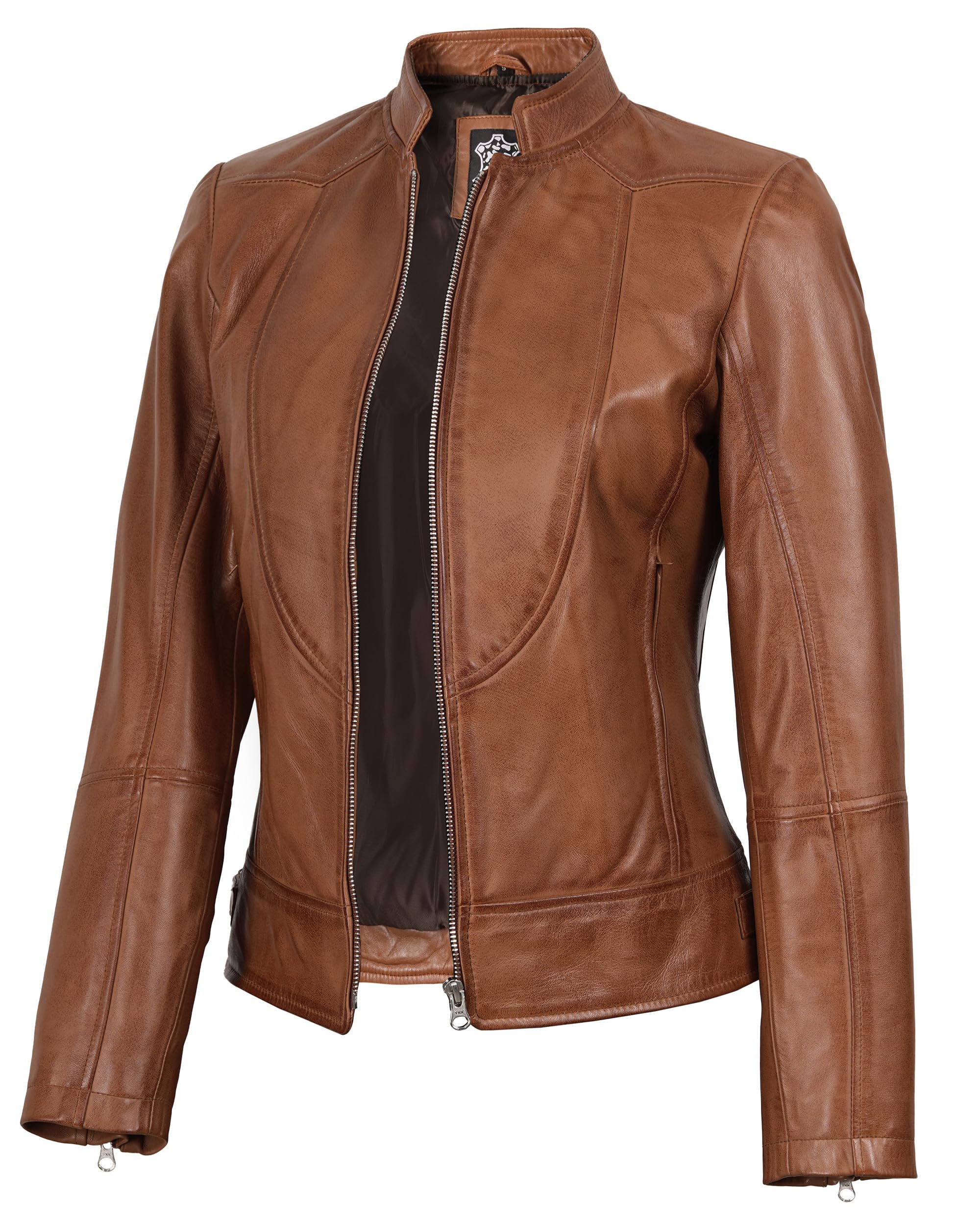 fjackets Leather Jacket Women - Cafe Racer Real Women's Leather Jackets Stylish Lambskin Leather Jacket For Womens
