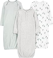 Simple Joys by Carter's 3-Pack Unisex Baby Cotton Sleeper Gowns - Neutral Prints, Easy Pull-On & Button Styles, Cozy Elastic Legs
