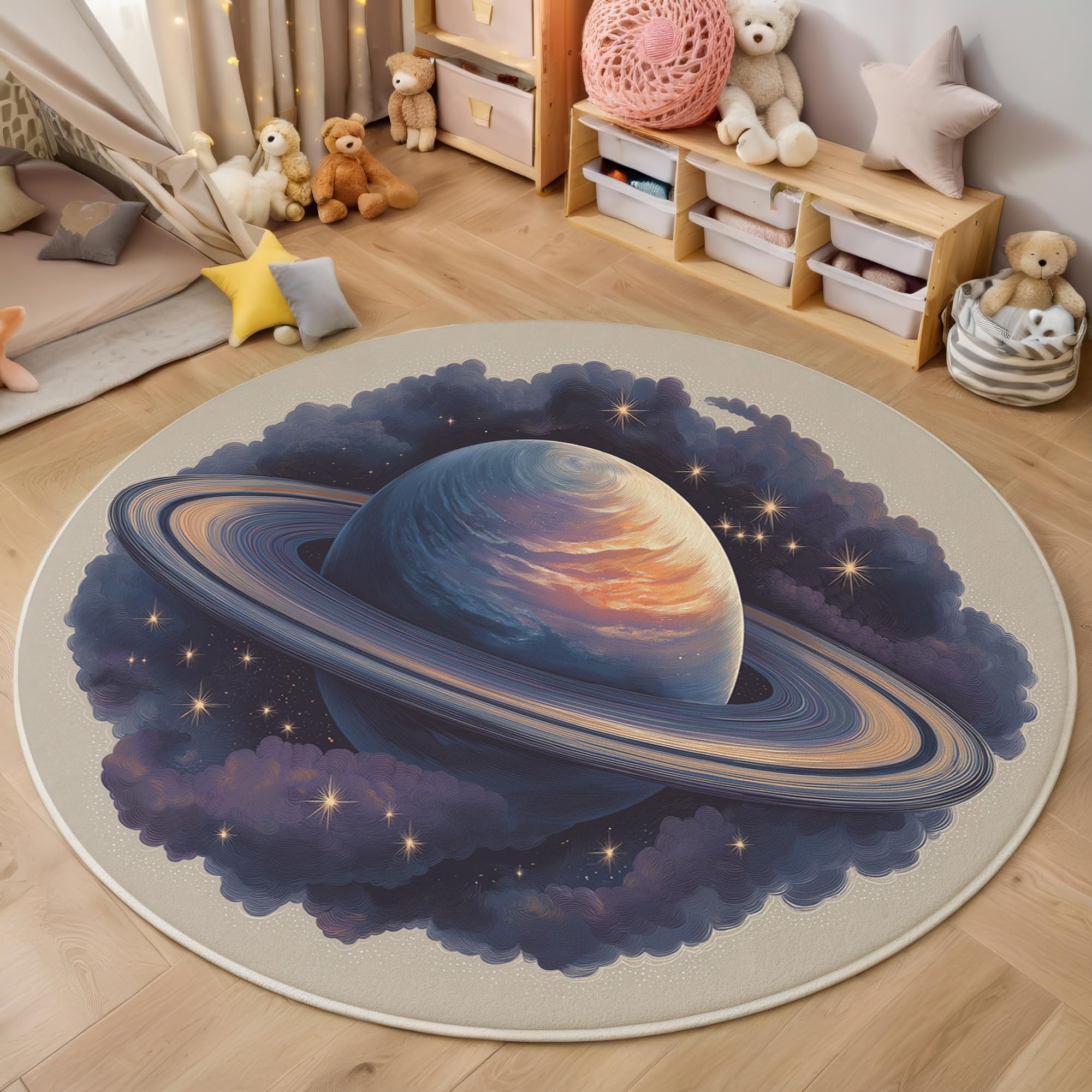 Tapis rond lavable 200cm nébuleuse pour raviver un salon sombre ou froid