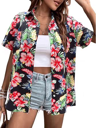 Hawaiian Shirts For Women Women's Hawaiian Shirt - Floral Print, V-Neck, Lightweight Polyester Tshirts Shirts For Women