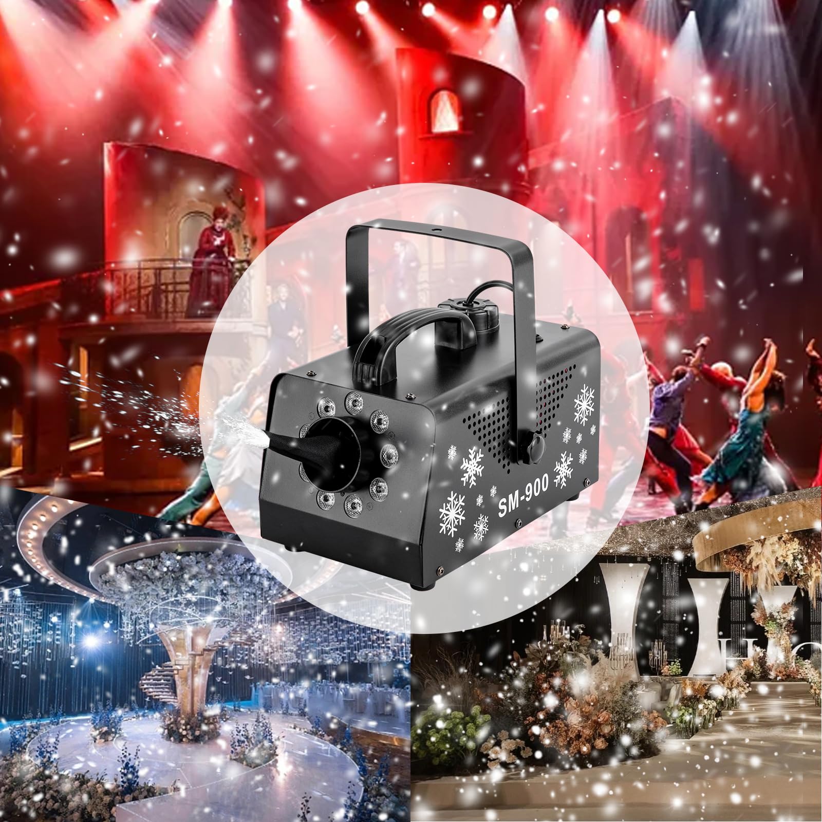 Machine à Neige 900 W - Canon à Neige LED - Effet Neige - Canon à