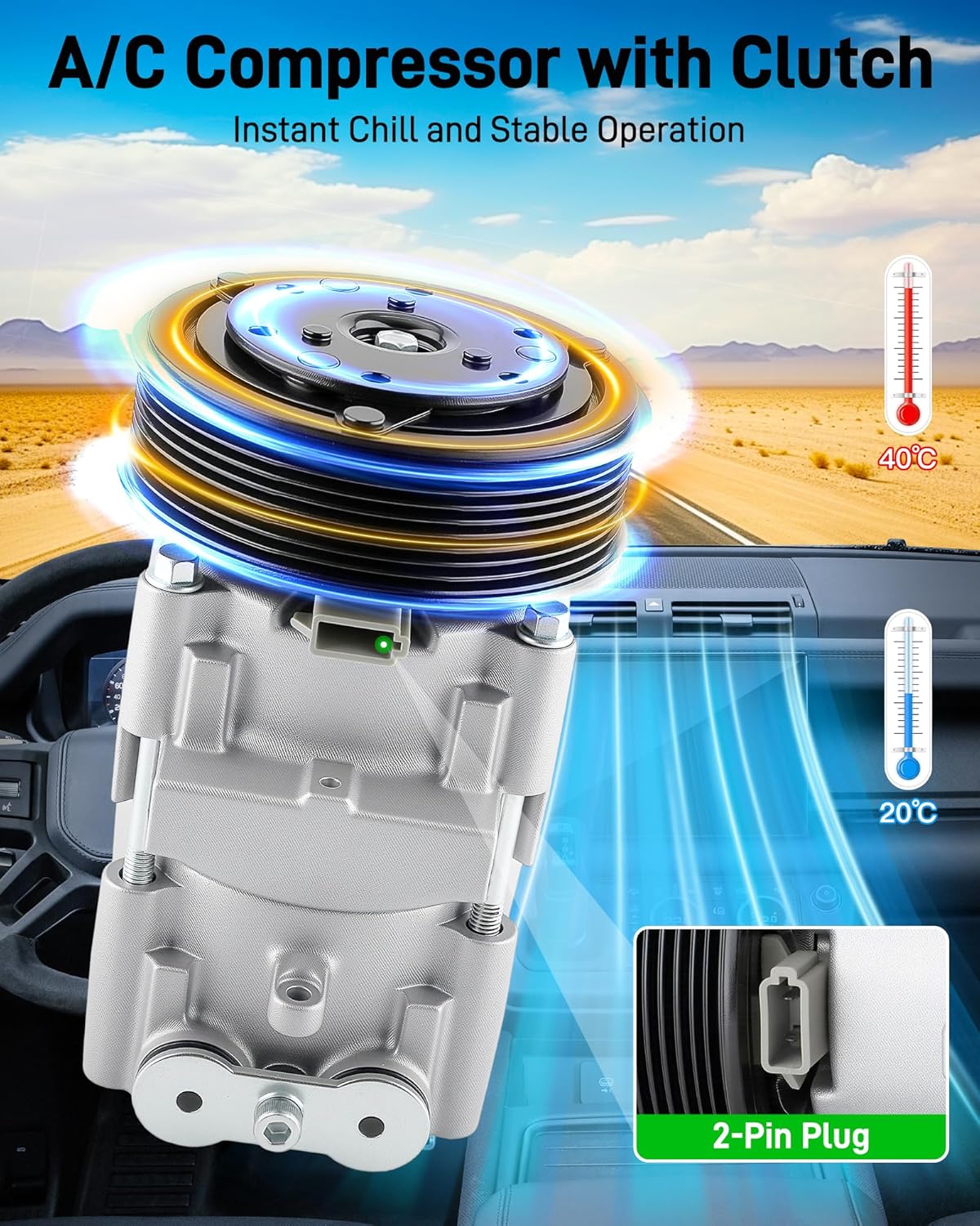 Air Conditioner AC Compressor Fit for Ford Contour (1995-2000), Escape (2001-2007), Mystique, for Mercury Cougar Mariner, for Mazda Tribute (2001-2006). Replace 4L3Z19703BA, 88919227