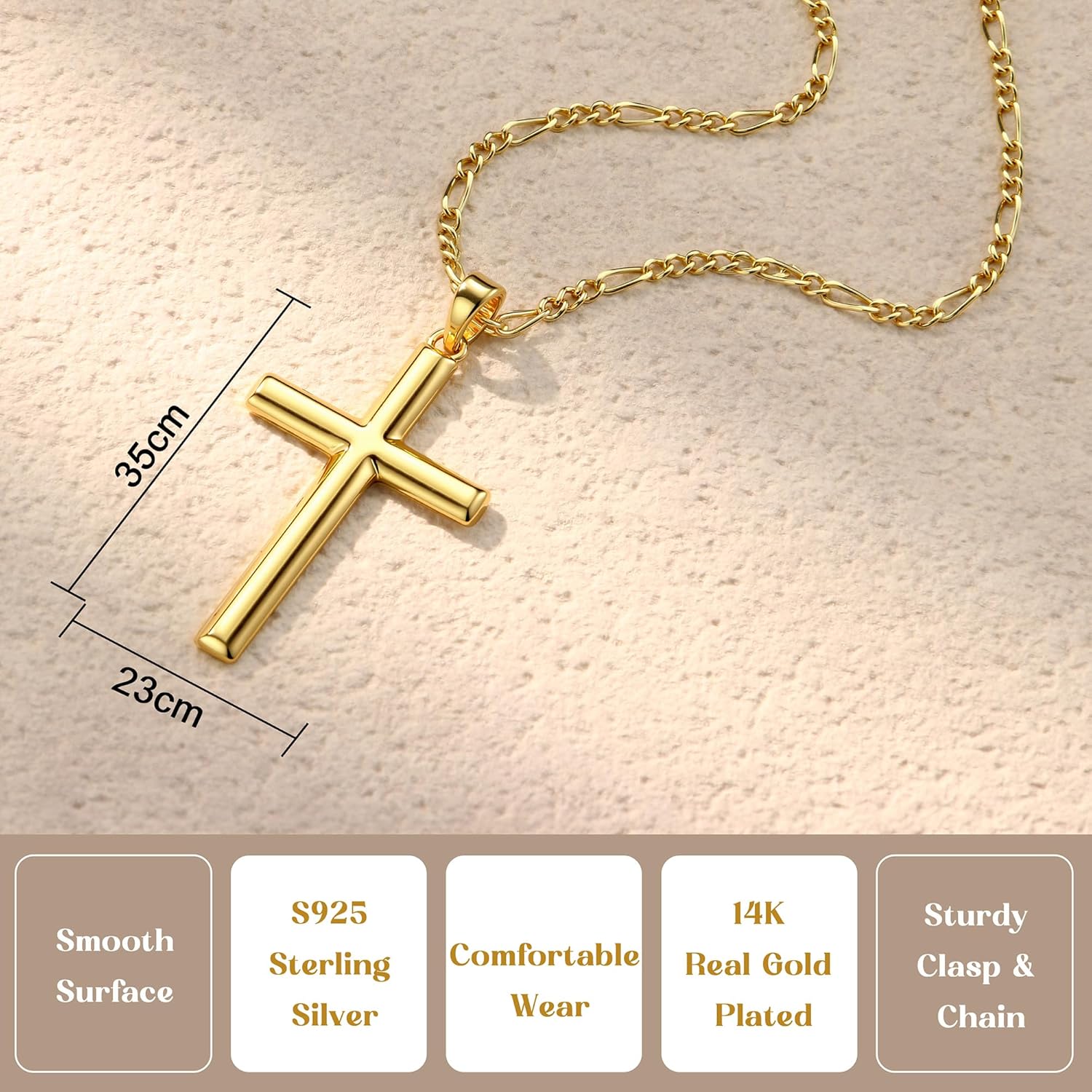 MILACOLATO Solid 925 Sterling Silver Cross Necklace for Men Women, 2mm Durable Diamond-Cut Sterling Silver Chain with Beveled Edge Cross Pendant, Mens Silver Gold Crucifix Pendant Necklace Jewelry 16-24 Inches Mother's Father's Day Jewelry Gifts - Image 4