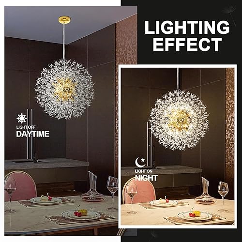 Miniatura 24 de Candelabro cromado de cristal, fuegos artificiales, moderno, Sputnik, diente de león, lámpara colgante de techo para comedor, sala de estar