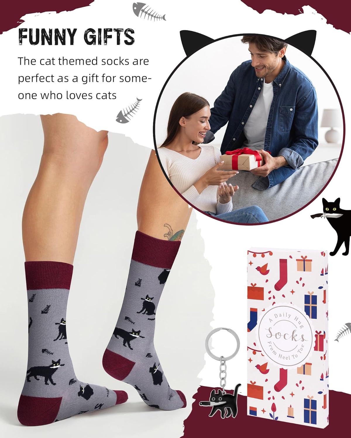 Funny Cat Socks Gifts for Women Men, Novelty Animal Kitten Crew Dress Socks Casual Cozy Crazy Pet Owners Themed Stocking Gift for Cat Lovers Mom Dad Girls - Image 5
