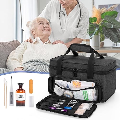 Miniatura 7 de CURMIO Pequeña bolsa de primeros auxilios vacía, estuche para botiquín de primeros auxilios familiar, caja organizadora de almacenamiento de
