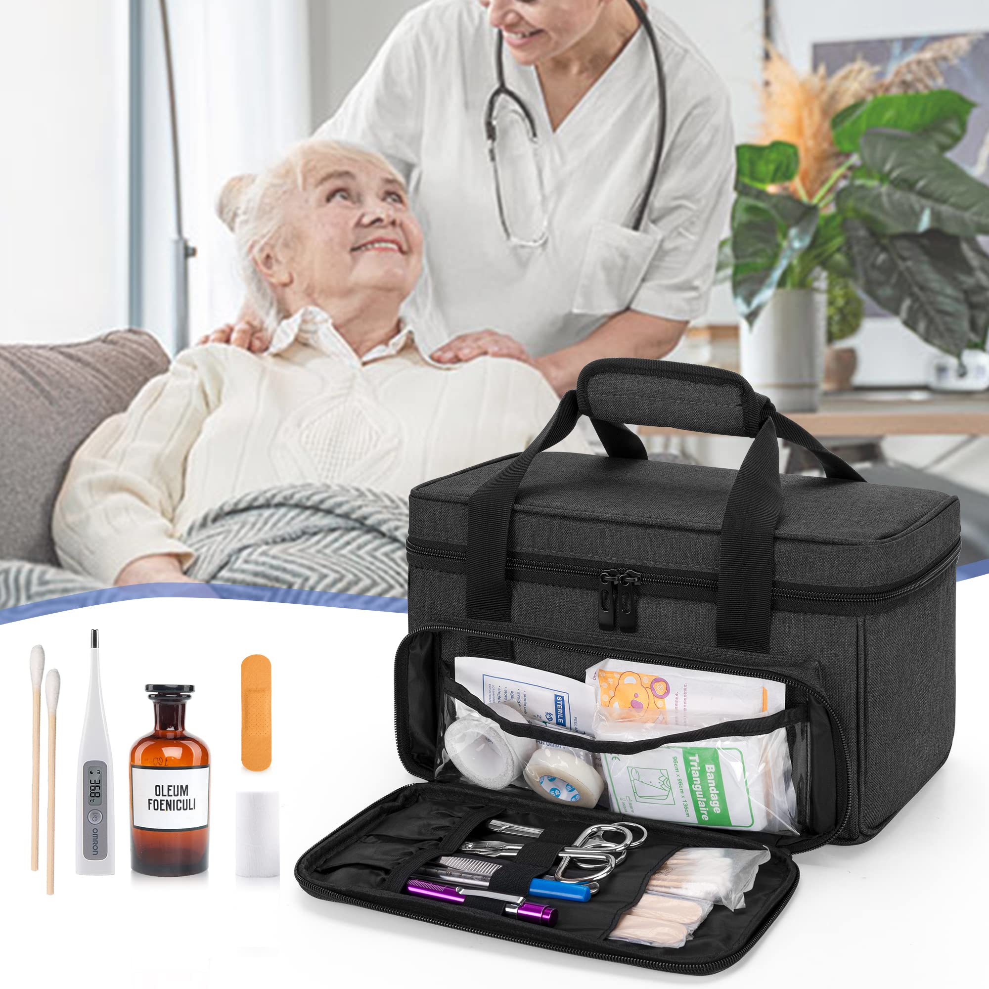 CURMIO Borsa Medica Vuota, Borsa Infermiere Domiciliare, Kit Pronto Soccorso per Visite Domiciliari, Assistenza Sanitaria o Viaggi, Nero (in Attesa di Brevetto)
