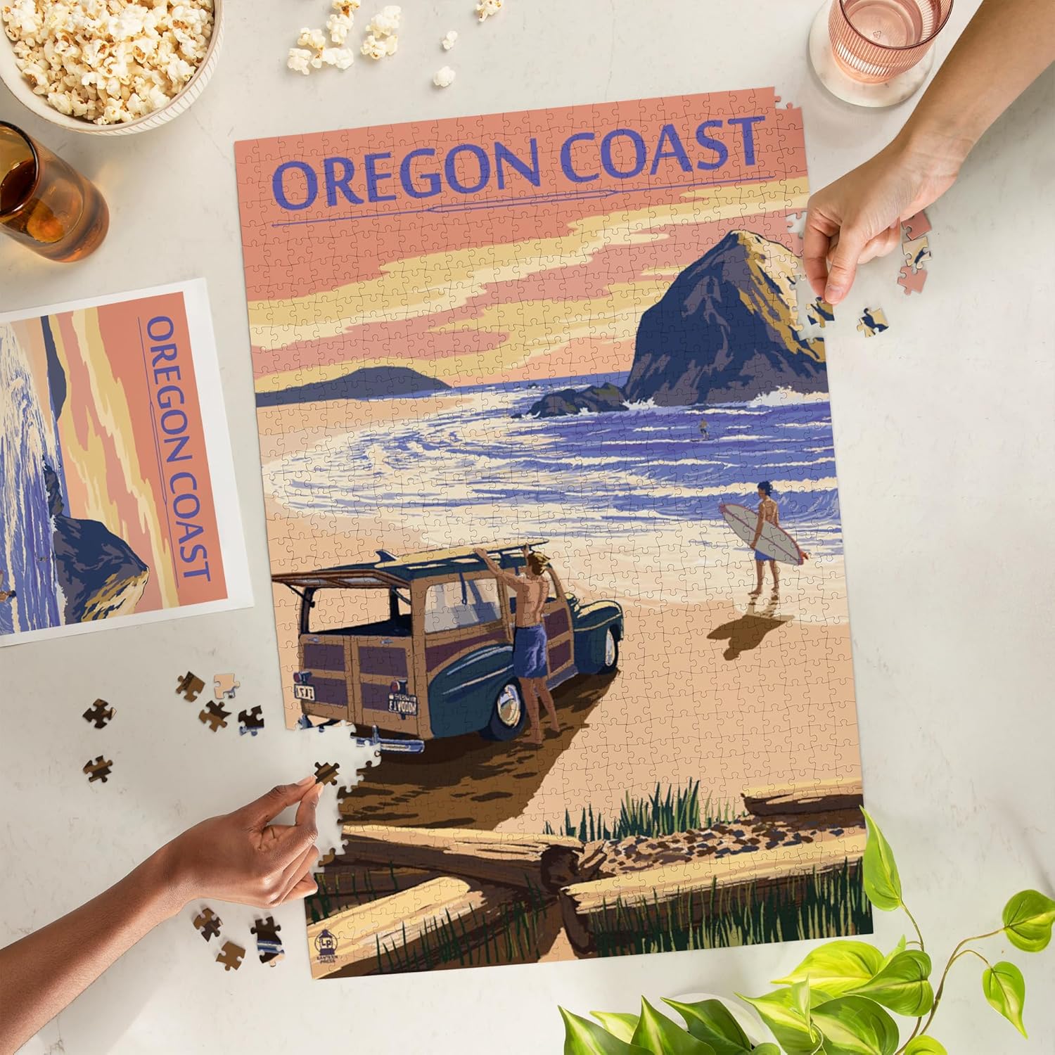 "Lantern Press Oregon Coast, Woody with Haystack Rock, 1000 Piece Jigsaw Puzzle for Adults, Made in USA with Reference Poster"