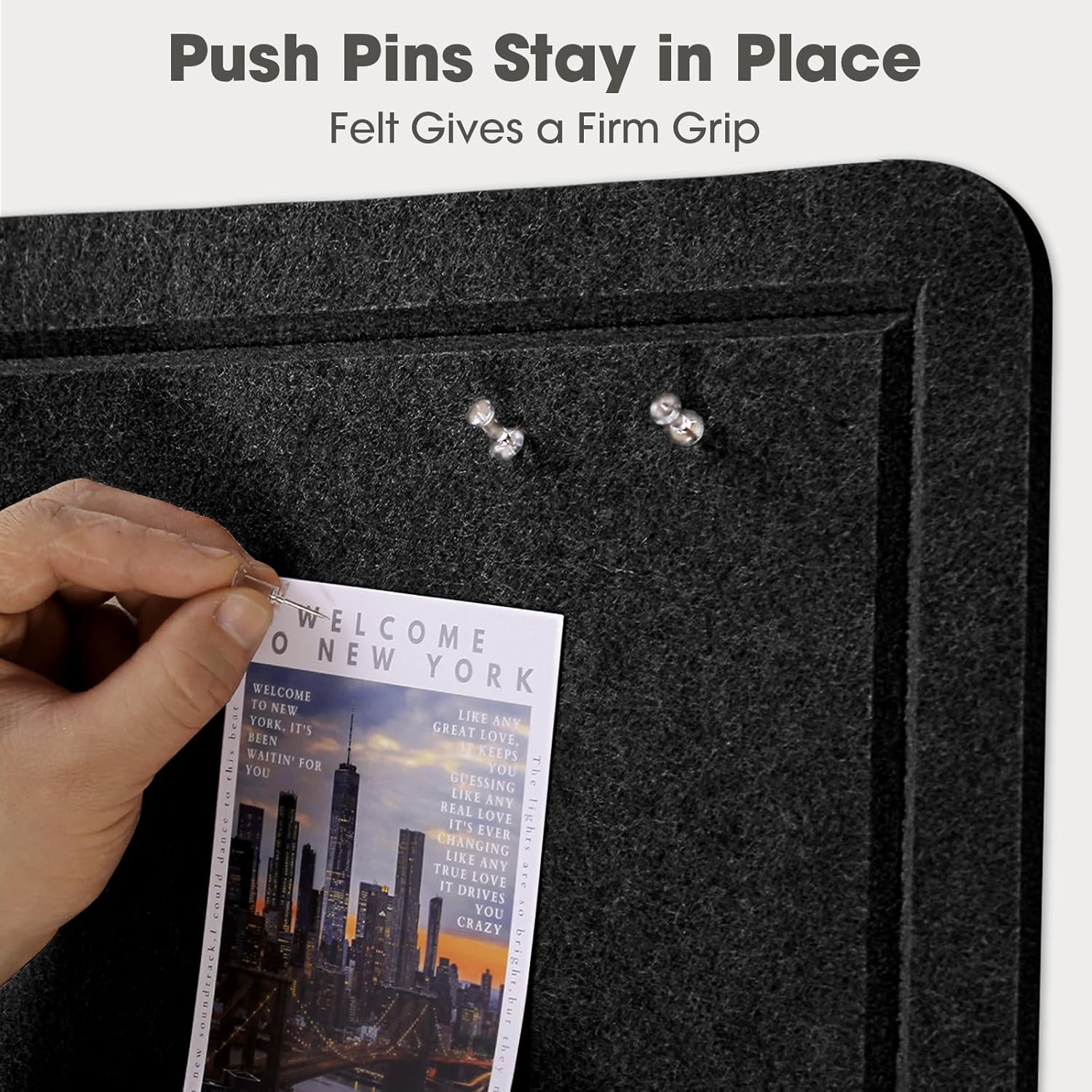 Large Bulletin Board, 36 x 24 Inches Felt Board Pin Board for Wall, Foldable Decorative Large Cork Board with Self-Adhesive Tape, Photo Display Board for Office, Includes 10 Push Pins, Black