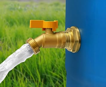Brass Rain Barrel Spigot Kit. Lead-Free Compliant. 3/4 Inch Quarter Turn Ball Valve. Rain Barrel Kit for Any Including 5 55 Gallon Drum Spigot Bucket, with Bulkhead Fitting, Tape P72-02330G