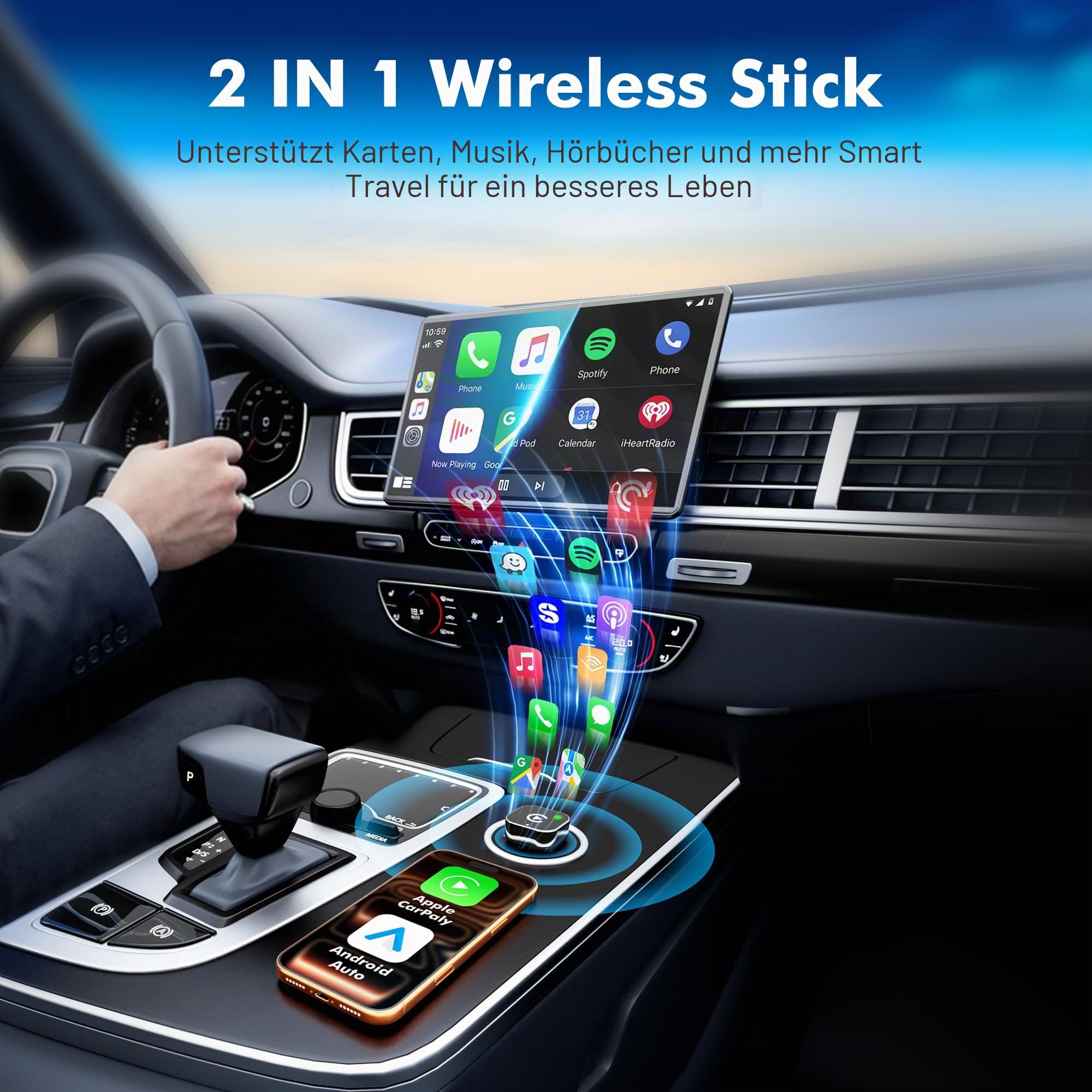 2026 Update 2-IN-1 Wireless CarPlay & Android Auto Adapter, Kabelloses CarPlay für iPhone & Android, Plug & Play, 5GHz No Delay, Auto Connect, USB-A & USB-C, für CarPlay-Fahrzeuge ab 2016