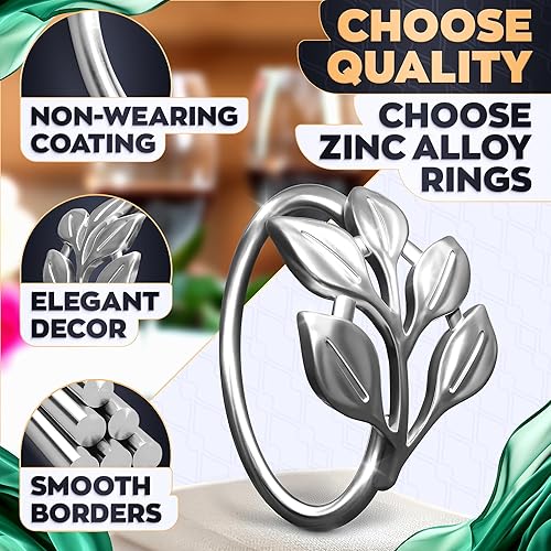 Vista 21 de Juego de 20 servilleteros dorados de otoño, servilleteros de Navidad que se adaptan a varios estilos de servilletas, elegante diseño de hoja dorada