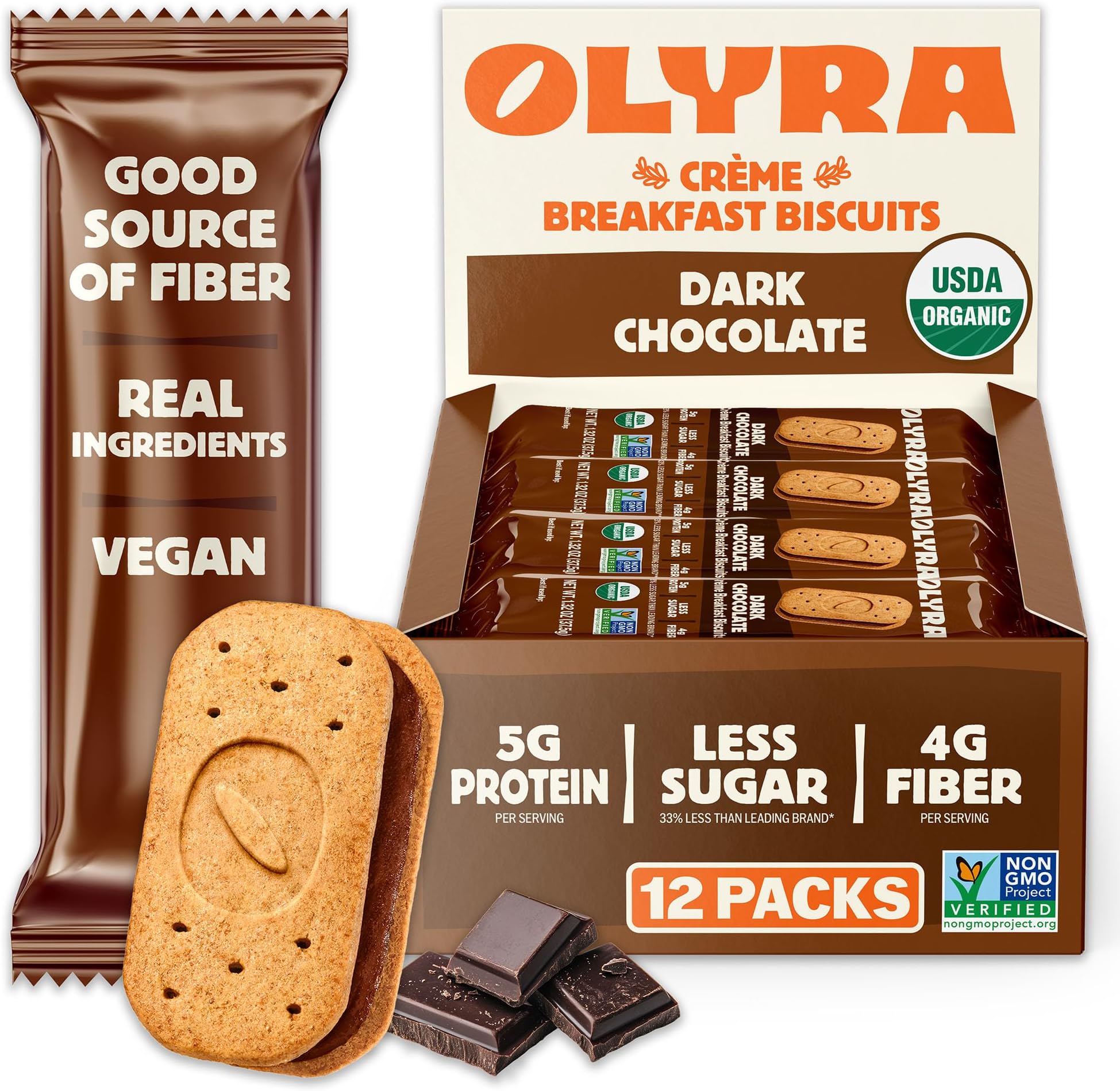 - Olyra Sandwich Breakfast Biscuits Dark Choc (12) High-Fiber Snack