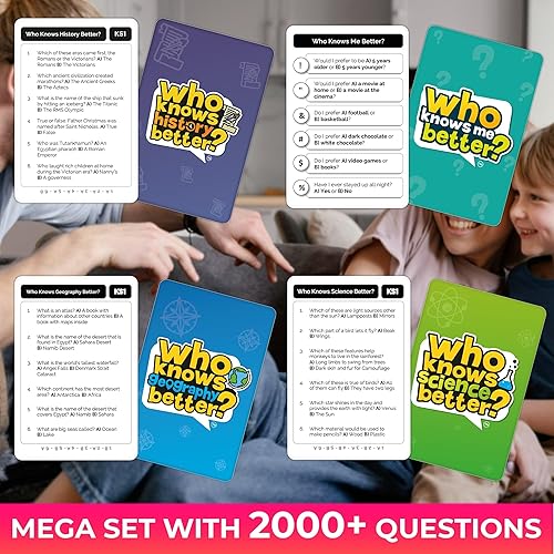 Miniatura 3 de QUOKKA Quién sabe mejor - Juego 4 en 1 - Juego de preguntas de tarjetas familiares  Preguntas divertidas de aprendizaje y educación para familias